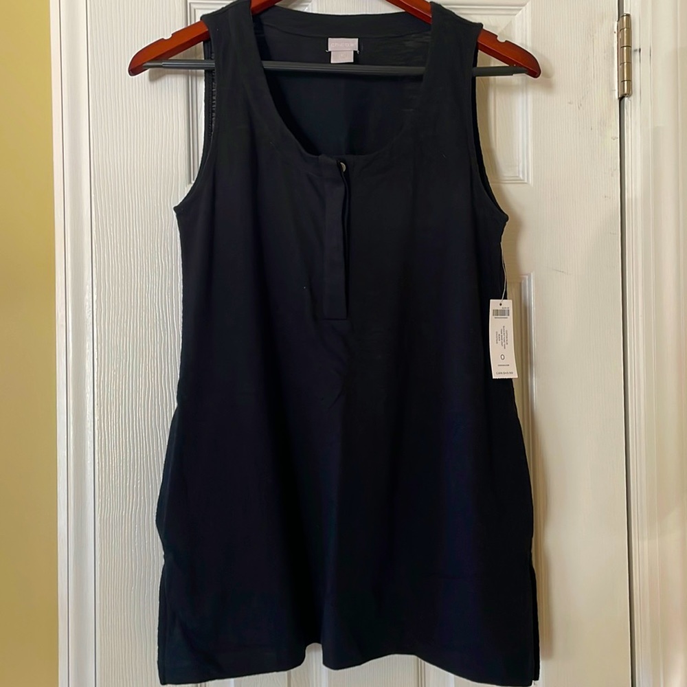 NWT!  Black tank top with silver snaps detail and pockets